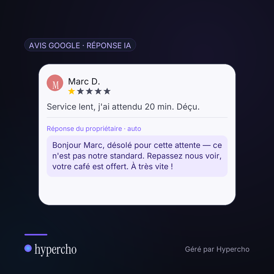 Réponse à un avis Google par l'IA